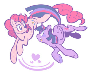 blush curly_hair duo female feral hair horn looking_at_another simple_background wings 1racat friendship_is_magic hasbro my_little_pony mythology pinkie_pie_(mlp) twilight_sparkle_(mlp) earth_pony equid equine horse mammal mythological_creature mythological_equine pony winged_unicorn