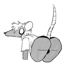 ambiguous_gender anthro butt clothed clothing looking_back no_pupils panties panties_bulge partially_clothed presenting presenting_hindquarters raised_tail solo tail underwear warprat pepperrat mammal murid murine rat rodent low_res monochrome