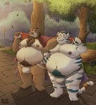 anthro belly body_hair bulge chest_hair clothing duo feet jockstrap male male/male nipples overweight overweight_anthro overweight_male park pubes tail thick_thighs underwear mr.puerco bear felid mammal pantherine tiger hi_res