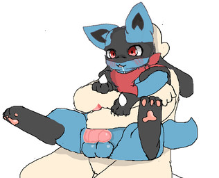 3_toes animal_genitalia animal_penis anthro balls barefoot blinking blue_body blue_fur blush bodily_fluids canine_genitalia canine_penis curling_toes drooling duo ears_down erection feet fur genitals handjob hindpaw human_on_anthro interspecies kerchief knot male male/male male_on_anthro pawpads paws penile penis pivoted_ears pokephilia red_eyes saliva sex sitting sitting_on_another soles spikes tail tail_motion tailwag toes luftydays nintendo pokemon generation_4_pokemon human lucario mammal pokemon_(species) 2d_animation aliasing animated animated_gif digital_media_(artwork) frame_by_frame short_playtime