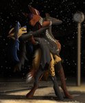 2021 anthro breasts canid canine canis clothed clothing coyote detailed_background digital_media_(artwork) duo female fox hi_res mammal night open_mouth outside smile tales_foxdale teeth tongue