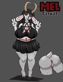alternative_fashion anthro anus belly big_breasts big_butt black_hair black_hooves bottomwear breasts brimstone_symbol brown_horn butt clothed clothing ear_piercing eyeshadow facial_piercing female fishnet_clothing fishnet_legwear fur genitals goth hair hooves horn huge_butt industrial_piercing leather legwear long_ears long_hair makeup navel navel_piercing nipples no_underwear nose_piercing nose_ring nude occult_symbol peace_symbol pentagram piercing pink_anus pink_belly pink_breasts red_eyeshadow ring_piercing short_tail skirt slightly_chubby smile smug solo symbol tail unguligrade upskirt vulva white_body white_fur wide_hips yellow_eyes fuzymuze fan_character bovid caprine goat mammal absurd_res hi_res