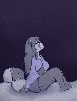 anthro big_breasts big_tail bottomwear breasts clothing eyewear female fur fur_markings glasses hair long_hair markings outside shirt shorts side_view sitting sky solo star starry_sky tail topwear wearing_glasses pabord ritsuko_(pabord) bear giant_panda mammal 2025 digital_drawing_(artwork) digital_media_(artwork) signature