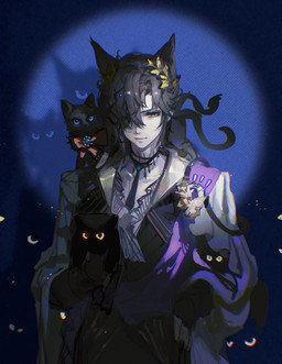 2_tails ambiguous_gender black_body black_fur black_hair blue_background clothing feral fur group hair looking_at_viewer male multi_tail necktie shirt simple_background tail topwear jiuxiaoshi arknights hypergryph studio_montagne miss_christine_(arknights) phantom_(arknights) animal_humanoid cat_humanoid felid felid_humanoid feline feline_humanoid humanoid mammal mammal_humanoid 2025 absurd_res digital_media_(artwork) hi_res female_(lore)