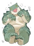 anthro anthrofied begging begging_pose blep featureless_crotch green_body male navel overweight pose question_mark solo tongue tongue_out yellow_eyes zackri_satochan capcom monster_hunter chatacabra monster 3:4 hi_res