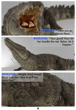 duo female feral feral_pred human_prey larger_feral larger_pred male male/female oral_vore questionable_consent size_difference smaller_human soft_vore swallowing text vore crimsoncreaturecreations chase_(crimsoncreaturecreations) crocodilian human mammal reptile scalie 3d_(artwork) absurd_res comic digital_media_(artwork) english_text hi_res