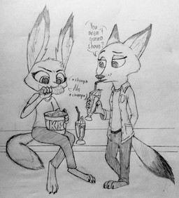 3_toes 4_fingers adolescent age_difference anthro anthro_on_anthro chicken_meat claws clothed clothing dipstick_ears dipstick_tail duo ear_markings eating eating_food feet female fingers food fried_chicken fur gloves_(marking) holding_object inner_ear_fluff kfc_bucket larger_anthro larger_female markings meat multicolored_ears multicolored_tail older_anthro older_female size_difference smaller_anthro smaller_female snout tail tail_markings text toes tuft young younger_female theblueberrycarrots disney kfc zootopia fan_character luna_wilde_(crewefox) robyn_wilde_(crewefox) canid canine fox hybrid mammal red_fox true_fox comic english_text hi_res monochrome