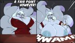 animal_ears anthro big_breasts blush breasts cleavage clothed clothing eyewear female fox_ears fox_tail glasses hair huge_breasts jewelry looking_at_viewer multi_tail nipples solo tail text tongue tongue_out white_hair rohan_scribe fair_argument_(meme) sharkie fox_spirit english_text hi_res meme