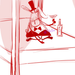 alcohol bed beverage bunny_costume canopy_bed clothing container costume cup drinking_glass furniture glass glass_container glass_cup male solo wine wine_glass milkstar disney gravity_falls bill_cipher 1:1 hi_res