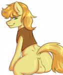 anus balls bottomless butt clothed clothing genitals looking_back male simple_background smile solo topwear vest white_background susuoro friendship_is_magic hasbro my_little_pony braeburn_(mlp) equid equine horse mammal pony digital_media_(artwork) hi_res