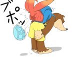 animal_genitalia anthro avian_butt biped bodily_fluids brown_body brown_fur cloaca cloaca_juice clothed clothing duo egg egg_from_cloaca female fur genital_fluids genitals male orange_body oviposition shadow simple_background white_background kajinchu banjo-kazooie rareware banjo_(banjo-kazooie) kazooie avian bear bird breegull mammal 4:3