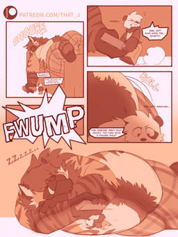 annoyed belly body_hair buried controller duo electronics furniture hairy happy_trail male micro moobs muffled overweight paws remote_control size_difference sleeping smothering snoring sofa sound_effects stripes television text tusks vowelless vowelless_sound_effect zzz that_j j_(imyourj) bear giant_panda gnoll hyena mammal 3:4 absurd_res comic english_text hi_res