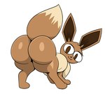 :3 ambiguous_gender big_butt brown_body brown_eyes brown_fur butt feral fur looking_at_viewer looking_back looking_back_at_viewer multicolored_body multicolored_fur simple_background smile smiling_at_viewer solo tan_body tan_fur thick_thighs two_tone_body two_tone_fur white_background miso_souperstar nintendo pokemon tsukihime type-moon neco-arc eevee generation_1_pokemon pokemon_(species) 2024 hi_res