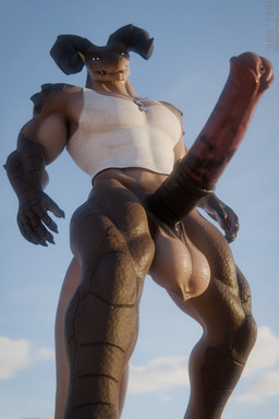 2_horns 5_claws 5_fingers abs animal_genitalia animal_penis anthro aroused athletic athletic_anthro athletic_male balls barazoku bent_legs big_balls big_horn big_muscles big_pecs big_penis big_tail blue_sclera bottomless bottomless_anthro bottomless_male brown_body brown_scales brown_spikes claws clothed clothing cloud dog_tag_necklace dog_tags equine_genitalia equine_penis erection finger_claws fingers genitals gradient_penis head_horn horn huge_horn huge_penis huge_tail jewelry looking_at_viewer looking_down looking_down_at_viewer low-angle_view male mostly_nude mostly_nude_anthro mostly_nude_male mouth_closed multicolored_body multicolored_skin muscular muscular_anthro muscular_male narrowed_eyes necklace outside pecs penis pupils scales seductive sharp_teeth shirt simple_background slit_pupils smile smug solo spikes spikes_(anatomy) standing tail tan_body tan_skin tank_top teeth thick_thighs topwear two_tone_body two_tone_skin white_clothing white_shirt white_tank_top white_topwear wide_stance worm's-eye_view junatah vulgarvictor_(modeler) fallout microsoft daddyclaw_(vulgarvictor) deathclaw reptile scalie 2026 2:3 3d_(artwork) absurd_res blender_(artwork) digital_media_(artwork) hi_res portrait three-quarter_portrait watermark