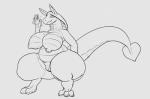 anthro big_breasts breasts female genitals huge_breasts nipples non-mammal_breasts non-mammal_nipples nude pussy slightly_chubby solo tail thick_thighs wide_hips strikeanywhere mythology dragon mythological_creature mythological_scalie scalie monochrome