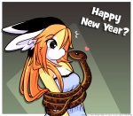 ambiguous_gender anthro black_tongue coiling do_not_distribute duo eye_through_hair female feral forked_tongue grey_background hair heart_symbol holidays long_hair question_mark simple_background text tongue tongue_out translucent translucent_hair vector luna777 new_year taratsu_(character) moondog reptile scalie snake 2013 digital_media_(artwork) english_text