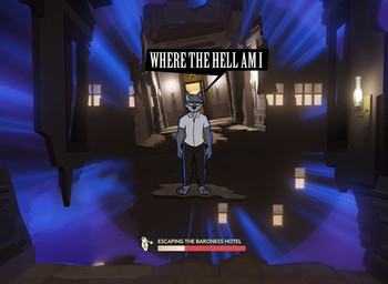 angry anthro barefoot blue_eyes cheek_tuft clothing collared_shirt destruction dialogue exit_sign eyebrow_through_hair eyebrows facial_tuft feet floating fur gameplay_mechanics grey_body grey_fur hair head_tuft hotel humor inner_ear_fluff lamp male on_platform open_mouth outside screencap screencap_background shirt solo speech_bubble standing teleportation text topwear translucent translucent_hair tuft user_interface victorian_architecture white_clothing white_shirt white_topwear window suitedwolfie deadlock valve k_(suitedwolfie) canid canine canis mammal wolf 2025 digital_drawing_(artwork) digital_media_(artwork) english_text hi_res