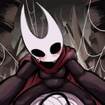 anthro black_body black_eyes blush bodily_fluids breasts clothing empty_eyes featureless_breasts female first_person_view genitals looking_at_viewer medium_breasts mouthless navel non-mammal_breasts pussy slightly_chubby solo spider_web sweat wrapped boxman hollow_knight team_cherry hornet_(hollow_knight) arthropod insect 1:1 2020 digital_media_(artwork) hi_res