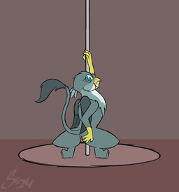anus butt dancing female feral genitals grin looking_at_viewer pole pole_dancing presenting presenting_hindquarters presenting_vulva raised_tail smile solo spread_butt spreading tail tail_anus teeth vulva wings sombird friendship_is_magic hasbro my_little_pony mythology gabby_(mlp) avian gryphon mythological_avian mythological_creature animated