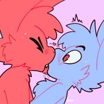 1:1 absurd_res anthro blue_body blue_fur blush bodily_fluids drooling drooling_tongue duo emanata eyes_closed fluffy french_kissing fur heart_symbol hi_res kissing lagomorph leporid male male/male mammal pink_body pink_fur rabbit saliva tongue tongue_out xing1