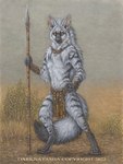 2023 aardwolf anthro black_body black_fur bottomwear clothed clothing colored dark_natasha dry_grass fur grass hyena jewelry loincloth looking_at_viewer male mammal melee_weapon necklace outside plant polearm pose shaded shrub solo spear topless weapon white_body white_fur yellow_eyes