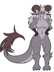 anthro female hair horn long_ears messy_hair solo tail thick_thighs white_hair conditional_dnp taoreta mythology aeter_(taoreta) dragon mythological_creature mythological_scalie scalie 3:4 model_sheet sketch unfinished