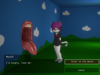 3_toes alternative_fashion anthro barefoot blush bodily_fluids bottomless bottomless_female clothed clothing collar dialogue ear_piercing ear_ring emo facial_piercing feet female gameplay_mechanics grotesque hair imminent_death lip_piercing mouth_shot open_mouth pear-shaped_figure peril piercing purple_hair ring_piercing saliva shirt sky skyscape solo spiked_collar spikes t-shirt teeth toes tongue topwear unsure what wide_hips e254e veronica_(e254e) domestic_cat felid feline felis mammal absurd_res hi_res