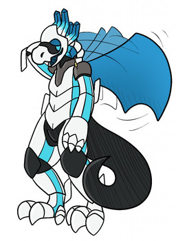 anthro armor machine male membrane_(anatomy) membranous_wings nervous open_mouth shy simple_background solo tail wings trout_(artist) mythology dragon mythological_creature mythological_scalie robot scalie 2016 aliasing digital_media_(artwork) hi_res