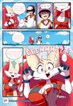 absurd_res anthro braixen bray_(lucyfercomic) breast_grab breasts canid clothing duo female generation_6_pokemon hair hair_over_eyes hand_on_breast hat headgear headwear hi_res human laugh lucyfercomic male mammal may_(pokemon) nintendo pokemon pokemon_(species) pokemon_trainer speech_bubble text