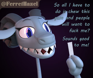 anthro blue_body blue_eyes candy dessert female food gum holding_object overbite profanity smile solo text ferrethazel mythology dewdrop_(ferrethazel) dragon mythological_creature mythological_scalie scalie 2025 3d_(artwork) 6:5 digital_media_(artwork) english_text hi_res