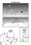 anthro canid canine canis comic dialogue english_text fur greyscale hi_res kemono male mammal monochrome solo text translated wolf yakantuzura zinovy