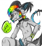 anthro collar ear_tails erection genitals glamfur grey_eyes hair male multicolored_hair penis rainbow_hair short_hair sideburn_mohawk simple_background solo tail teeth white_background zeriara skihi sysko 2010