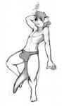 air_bubble anthro bottomwear bulge clothed clothing detailed_bulge erection erection_under_clothing femboy genital_outline grey_bottomwear grey_clothing male penis_outline pose solo speedo swimwear topless underwater water byondrage mammal mustelid otter black_and_white digital_media_(artwork) greyscale hi_res monochrome