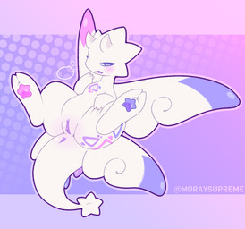 anthro anus blush butt female genitals horn humanoid_genitalia humanoid_vulva looking_at_viewer nude open_mouth pawpads simple_background smile solo spread_legs spread_vulva spreading tail vulva white_body wings moraysupreme mythology nintendo pokemon asteria_(cakebird) fan_character dragon generation_4_pokemon mythological_creature mythological_scalie pokemon_(species) scalie togekiss digital_media_(artwork) nonbinary_(lore)