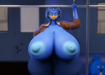 anthro beak big_breasts blue_body blue_feathers bouncing_breasts breasts clothed clothing electronics exhibitionism exposed_breasts feathers female headphones huge_breasts hyper hyper_breasts inside_train nipples non-mammal_breasts non-mammal_nipples oblivious partially_clothed solo thick_thighs train vehicle sunr4y busty_bird avian bird corvid oscine passerine 2023 3d_(artwork) 3d_animation animated digital_media_(artwork) loop short_playtime sound webm