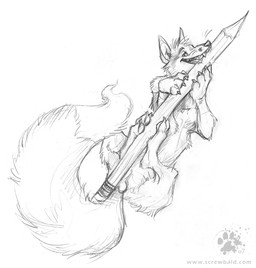 anthro balls barely_visible_balls barely_visible_genitalia bite biting_object claws finger_claws fur genitals male micro pawpads paws pencil_(object) simple_background solo tail toe_claws white_background blotch scratches_volume_1 canid canine fox mammal 2007 hi_res monochrome traditional_media_(artwork)