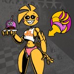anthro beakless big_butt black_sclera breasts butt clothing eyelashes feathers female front_view head_feathers head_tuft looking_at_viewer machine navel panties pink_clothing pink_panties pink_underwear rosy_cheeks sharp_teeth side_boob solo tail tail_feathers teeth thick_thighs topwear tuft underwear white_clothing white_eyes white_topwear wide_hips yellow_body yellow_feathers wifeburger five_nights_at_freddy's five_nights_at_freddy's_2 scottgames toy_chica_(fnaf) animatronic avian bird chicken galliform gallus_(genus) phasianid robot 1:1 hi_res