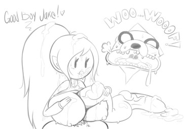 anthro big_breasts big_penis bodily_fluids breast_play breasts cum cum_everywhere cum_in_hair cum_on_breasts cum_on_face duo female genital_fluids genitals hair half-erect huge_breasts male male/female messy nipples penis sex simple_background text titfuck ultra-ryo adventure_time cartoon_network jake_the_dog marceline_abadeer canid canine canis domestic_dog mammal vampire english_text hi_res monochrome