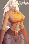anthro big_breasts breasts clothing cropped_jacket curvy_figure female floppy_ears fur hair hair_over_eye hourglass_figure lop_ears solo thick_thighs tight_clothing white_body white_fur wide_hips hiverdose last_fables eni_siverets_(last_fables) hare lagomorph leporid mammal hi_res