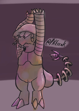 2_toes blush body_blush casual_nudity claws clothing cybernetic_arm cybernetic_limb cybernetic_tail cybernetics eyes_closed feet female genitals hair leaf machine metal_claws monotone_body plant plant_hair pokemorph pseudo_hair solo stretching stretching_arms tan_body toes vulva vulva_blush pkfreak nintendo pokemon ellie_(psykwol) breloom cyborg generation_3_pokemon pokemon_(species) hi_res sketch