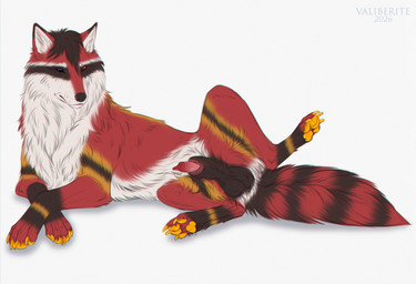 animal_genitalia aroused balls dream excitation feral fur genitals hair heterochromia male paws peaceful penis presentation red_body red_fur repose rest sheath solo tail valiberite akiratheraccoon canid canine fox hybrid mammal procyonid raccoon absurd_res hi_res sketch