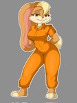 3:4 3_toes anthro barefoot big_breasts blue_eyes breasts buckteeth cuff_(restraint) feet female handcuffs hi_res lagomorph leporid lola_bunny long_ears looney_tunes mammal metal_cuffs orange_jumpsuit paws plantigrade prison_uniform rabbit restraints solo tail teeth theorangepumpkin toes warner_brothers