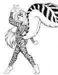 anthro breasts butt female gesture happy looking_at_viewer looking_back nude side_boob smile solo striped_body stripes strutting tail waving waving_at_viewer max_blackrabbit zig_zag felid hybrid mammal mephitid pantherine skunk tiger monochrome