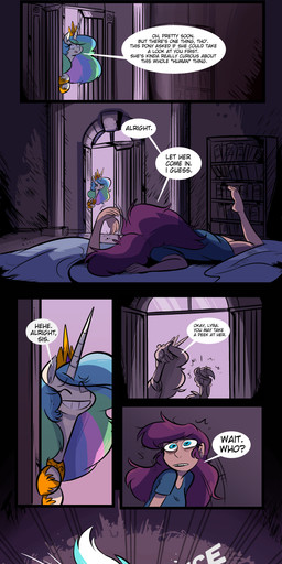 alternate_species blue_eyes camera clothing crazy_eyes crown cutie_mark dialogue female feral hair headgear horn humanized humor multicolored_hair text uncomfortable herny friendship_is_magic hasbro my_little_pony mythology lyra_heartstrings_(mlp) princess_celestia_(mlp) princess_luna_(mlp) equid equine human mammal mythological_creature mythological_equine unicorn absurd_res better_version_at_source comic english_text hi_res long_image tall_image