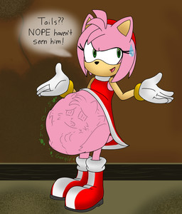 abdominal_bulge accessory anthro awkward_smile bodily_fluids boots brown_background clothed clothing dialogue dress duo face_imprint female female_pred foot_imprint footwear fur gesture gloves green_eyes hand_imprint handwear headband imprint male male_prey pink_body pink_fur red_boots red_clothing red_dress red_footwear red_headband rumbling_stomach shoes shrug simple_background speech_bubble standing sweat sweatdrop text unwilling_prey vore white_clothing white_gloves white_handwear xcosmicfetishx sega sonic_the_hedgehog_(series) amy_rose miles_prower canid canine eulipotyphlan fox hedgehog mammal 2023 english_text