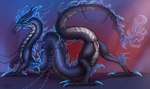 anus black_body black_horn black_scales blue_claws bound butt chain chained claws female female_feral feral genitals gradient_background horn humanoid_genitalia humanoid_genitalia_on_feral humanoid_pussy humanoid_pussy_on_feral pink_anus pink_pussy presenting presenting_hindquarters pussy red_eyes scales simple_background solo white_body white_scales deanosaior mythology ao_run dragon eastern_dragon mythological_creature mythological_scalie scalie full-length_portrait hi_res portrait