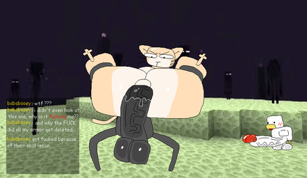 abdominal_bulge anal anal_fluids anal_juice_on_penis anal_penetration angry annoyed anthro anus balls beak being_watched big_balls big_butt big_penis black_body blocky_body blush blush_lines bodily_fluids bouncing_balls butt erection eyebrows faceless_character featureless_hands gameplay_mechanics genitals glistening glistening_balls glistening_body glistening_butt glistening_genitalia glistening_penis group holding_another huge_butt huge_penis larger_male leg_grab legs_up looking_at_another male male/male male_penetrated male_penetrating male_penetrating_male multicolored_body penetration penis profanity puffy_anus pupils questionable_consent raised_leg screencap screencap_background sex size_difference skinny standing stripes tail tail_motion tailwag talking_to_self tan_body text the_end_(minecraft) thick_thighs thigh_grab trio vein veiny_penis watching_from_afar white_body white_sclera nxyitn microsoft minecraft mojang xbox_game_studios bababooey_(nxyitn) avian bird chicken chicken_(minecraft) enderman galliform phasianid aliasing animated digital_media_(artwork) english_text loop