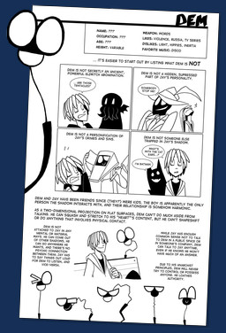 ambiguous_gender apron bench black_body black_clothing black_shirt black_topwear bodily_fluids clothed clothing dialogue duo empty_eyes fangs flying_sweatdrops for_a_head frustrated hair hat hat_feather headgear headwear holding_object hoodie information loose_feather male membrane_(anatomy) membranous_wings multiple_forms necktie not_furry open_mouth open_smile shirt smile sweat sweatdrop tail teeth tentacles text topwear wings unknown_person dem_(unknown-person) jay_(unknown-person) human humanoid mammal shadow_creature tentacle_creature alpha_channel english_text model_sheet monochrome