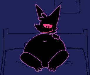 3_toes ambiguous_gender anthro anthro_pred barefoot bed belly belly_rub big_belly black_body black_fur bloated digestion feet fully_inside fur furniture glowing glowing_eyes glowing_mouth half-closed_eyes huge_belly narrowed_eyes navel neck_tuft nodding_head nude rapid_digestion same_size_vore shadow_face simple_background sitting smug smug_grin solo struggling struggling_prey toes tuft unseen_prey vore pawplants veecee void_fluff 6:5 animated