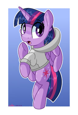 clothing ear_tuft female feral hoodie hooves horn looking_at_viewer open_mouth simple_background solo topwear tuft underhoof wings notadeliciouspotato friendship_is_magic hasbro my_little_pony mythology twilight_sparkle_(mlp) equid equine mammal mythological_creature mythological_equine winged_unicorn hi_res